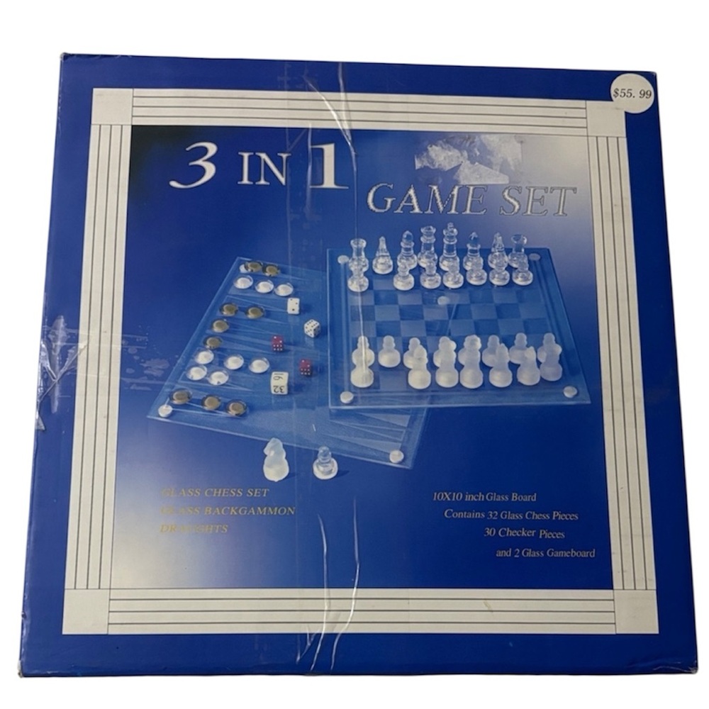 3 in 1 Glass Game Set - Blue and White